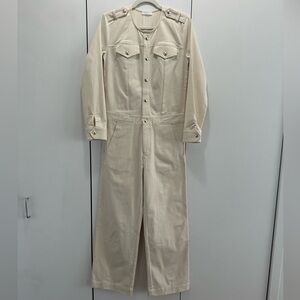 Cream Utility Long-Sleeve Jumpsuit